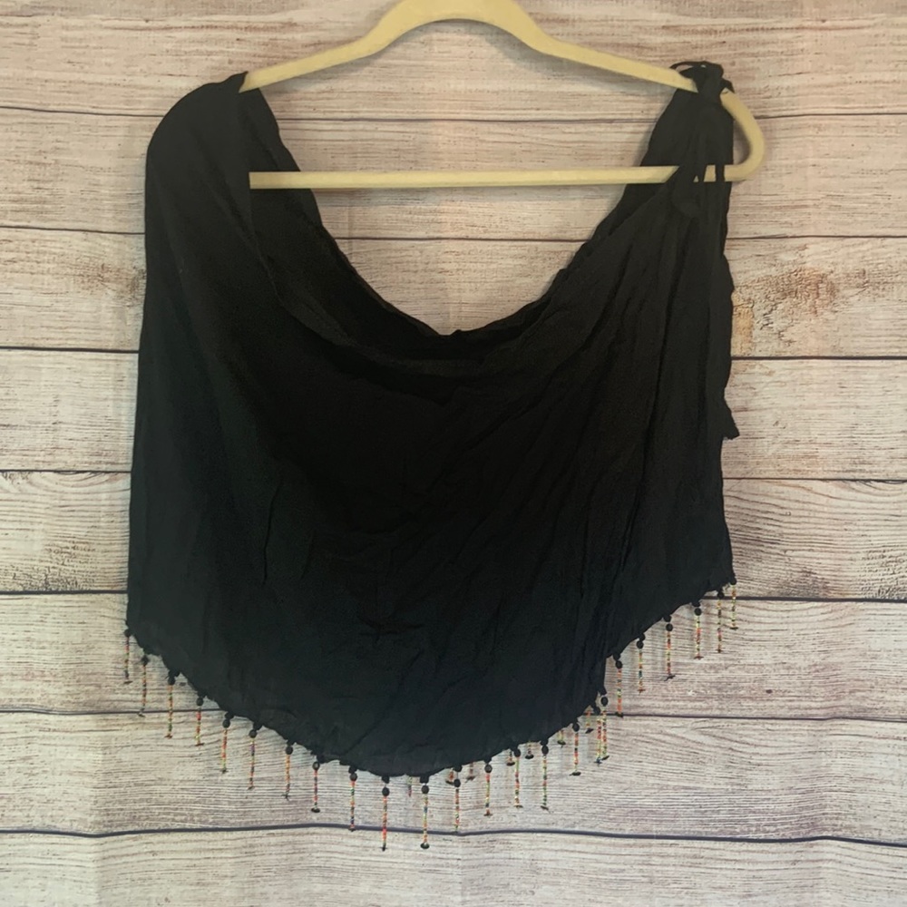 Black Beaded Swimsuit Cover up mini skirt-OS